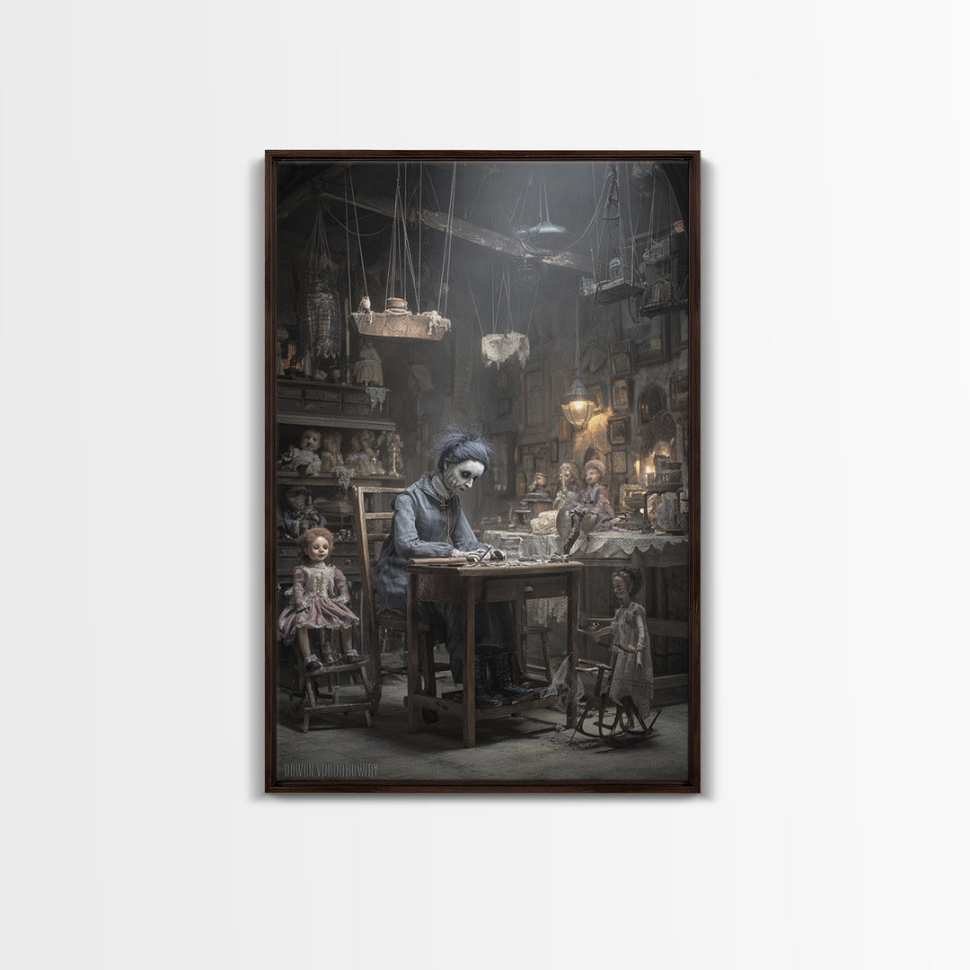The Dollmaker Of Hollow Ward, Victorian Macabre Art, Vertical Wall Art, Macabre Wall Art, Canvas Print, Halloween Wall Art