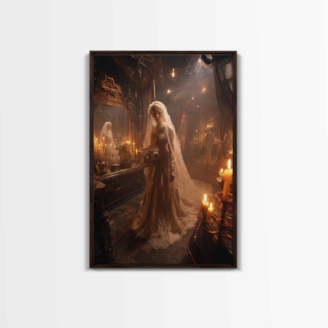 The Wax Bride Of Mourning Hall, Gothic Engraving Art, Vertical Wall Art, Dark Halloween Decor, Canvas Print, Halloween Wall Art