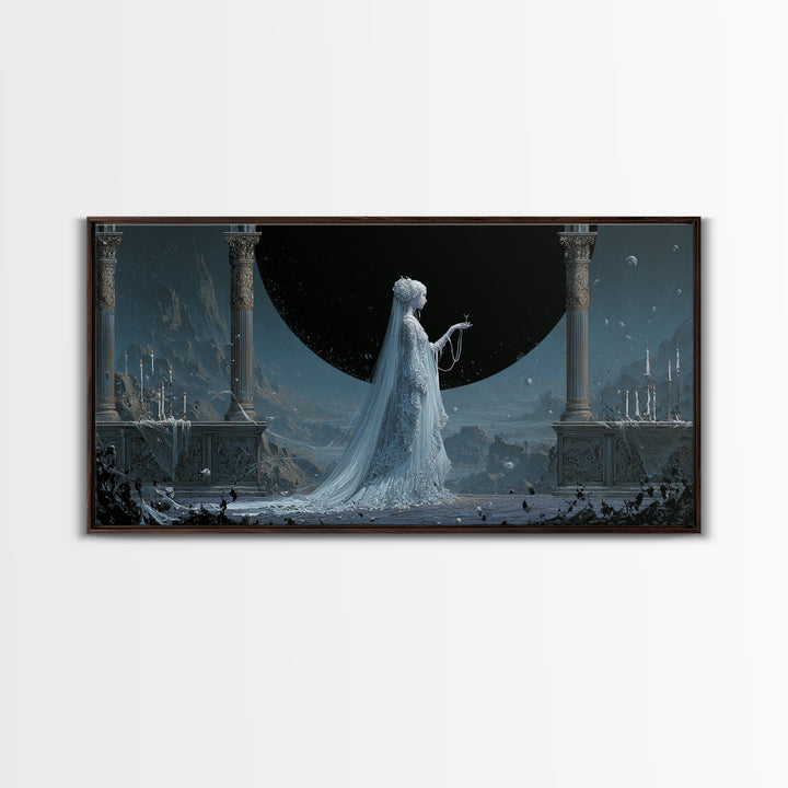 The Bride Of The Abyssal Moon, Apocalyptic Romantic Art, Wide Panoramic Art, Cosmic Horror Art, Canvas Print, Halloween Wall Art