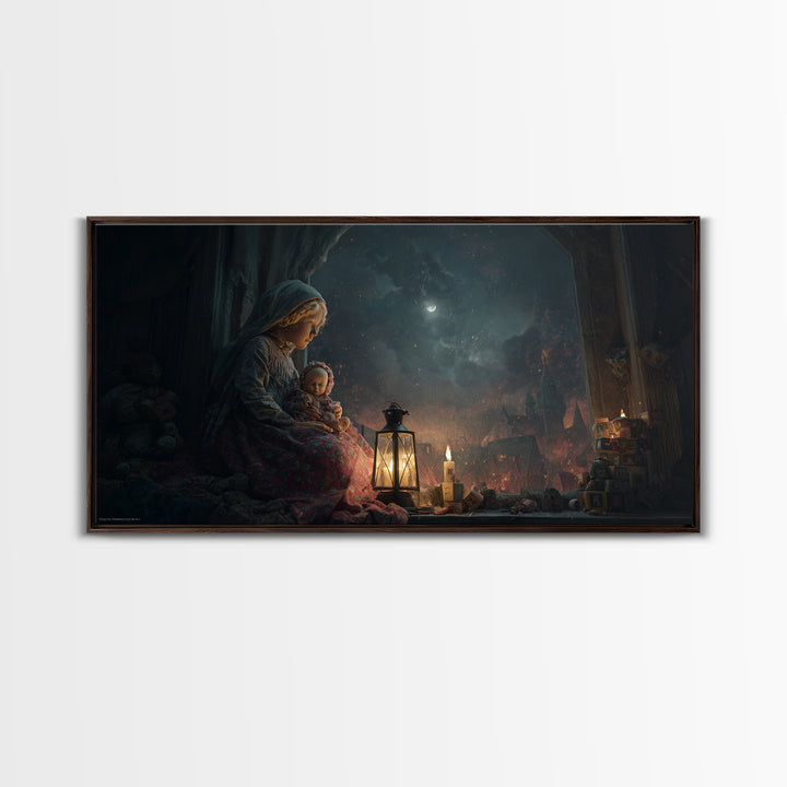 The Child Who Caught A Moon-Spawn, Apocalyptic Romantic Art, Wide Panoramic Art, Macabre Wall Art, Canvas Print, Halloween Wall Art
