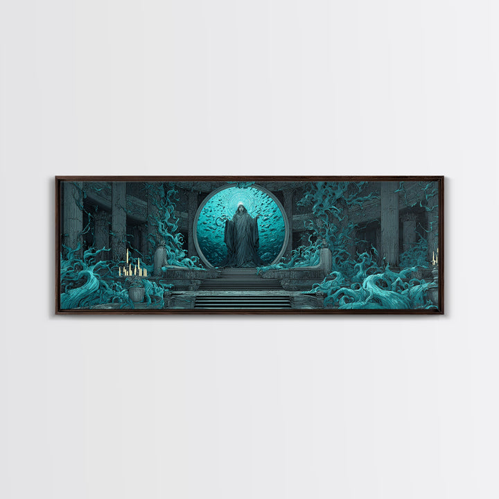 The Oracle Of The Glass Depths, Gothic Storybook Art, Extra Wide Wall Art, Eldritch Wall Decor, Framed Canvas Print, Horror Wall Art