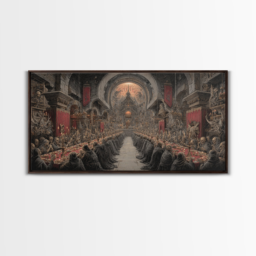 The Feast Of The Pale Cult, Grotesque Carnival Art, Wide Panoramic Art, Macabre Wall Art, Canvas Print, Halloween Wall Art
