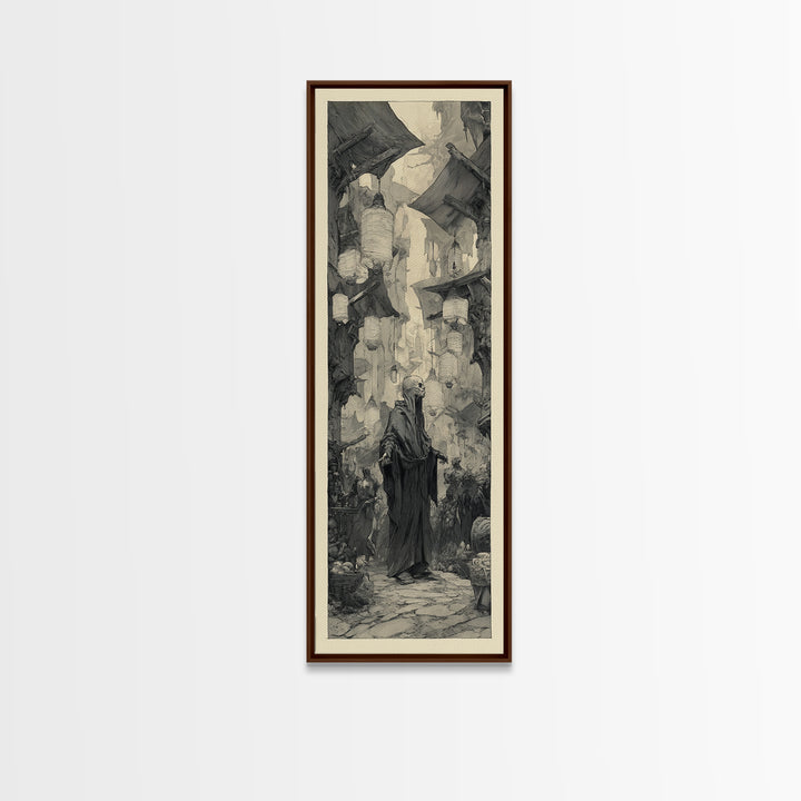 The Lantern Market Beyond The Veil, Expressionist Nightmare Art, Tall Narrow Wall Art, Dark Halloween Decor, Framed Canvas Print
