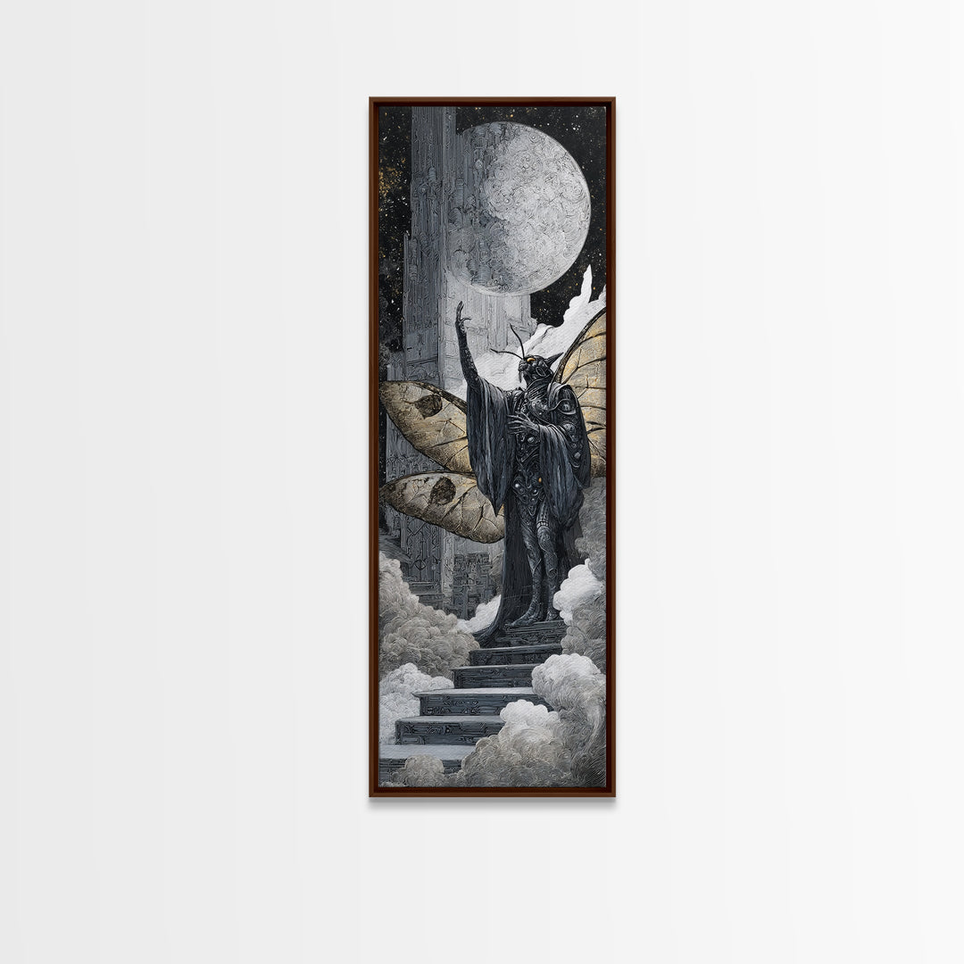 The Moth Prophet Of Kadath, Biomechanical Horror Art, Tall Narrow Wall Art, Cosmic Horror Art, Canvas Print, Halloween Wall Art