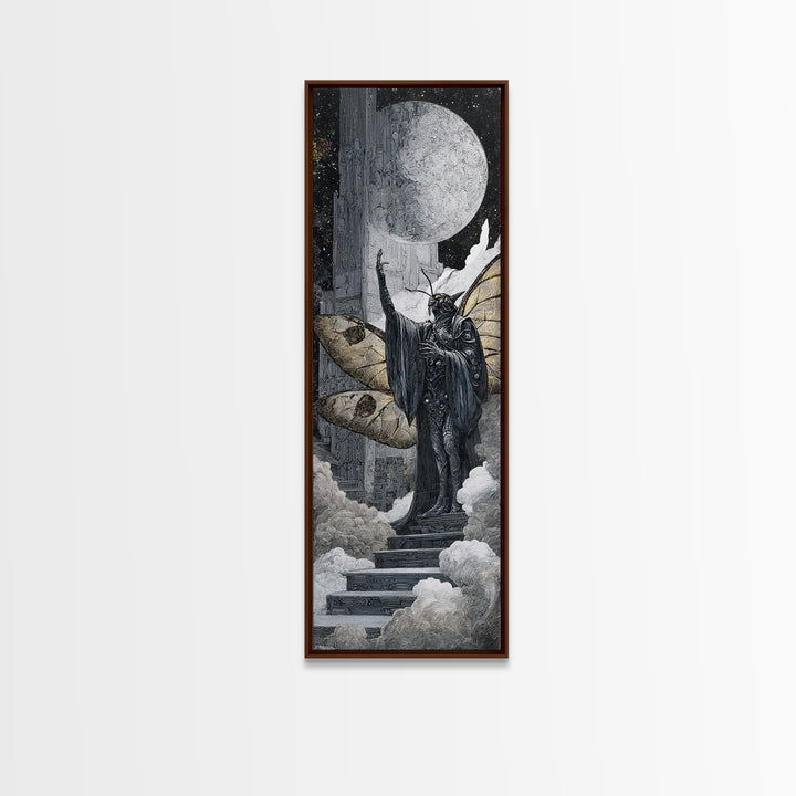The Moth Prophet Of Kadath, Biomechanical Horror Art, Tall Narrow Wall Art, Cosmic Horror Art, Canvas Print, Halloween Wall Art