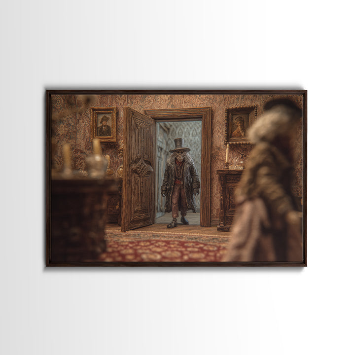 The Thirteenth Door Of Arkham House, Gothic Storybook Art, Landscape Wall Art, Dark Halloween Decor, Framed Canvas Print