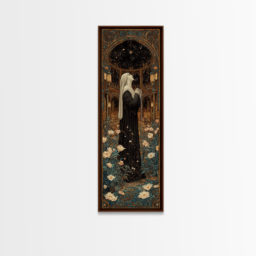 The Nun Of The Endless Constellation, Stained Glass Gothic Art, Tall Narrow Wall Art, Gothic Horror Wall Art, Canvas Print