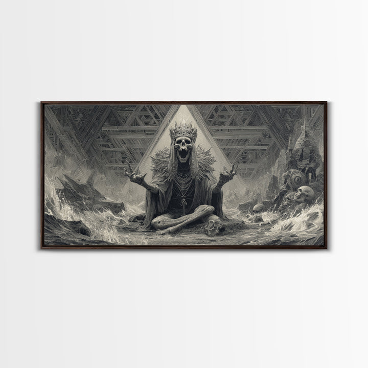 The Salt King Of The Black Shore, Grotesque Carnival Art, Wide Panoramic Art, Dark Halloween Decor, Framed Canvas Print, Horror Wall Art