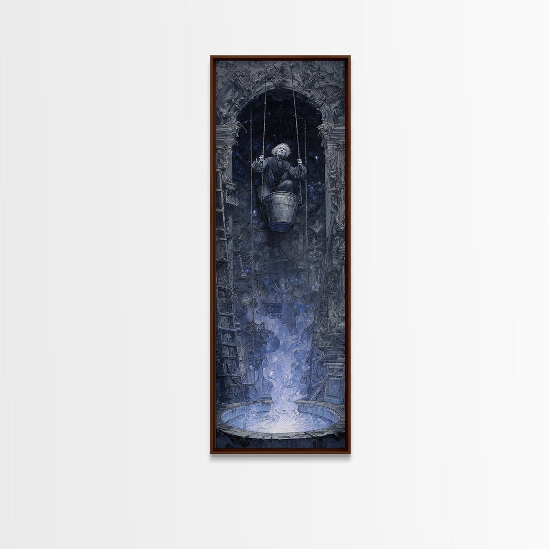 The Dreamwell Beneath Miskatonic, Ornate Symbolist Art, Tall Narrow Wall Art, Dark Halloween Decor, Framed Canvas Print