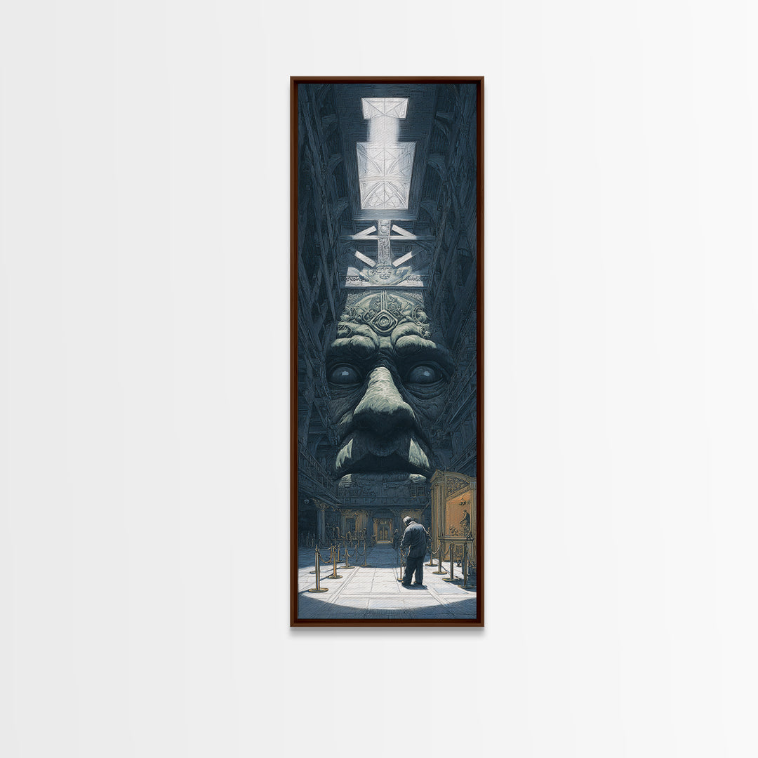 The Custodian Of The Whispering Idol, Gothic Engraving Art, Tall Narrow Wall Art, Eldritch Wall Decor, Framed Canvas Print