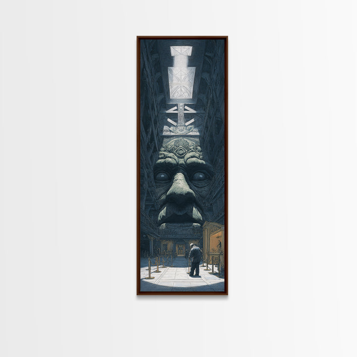 The Custodian Of The Whispering Idol, Gothic Engraving Art, Tall Narrow Wall Art, Eldritch Wall Decor, Framed Canvas Print