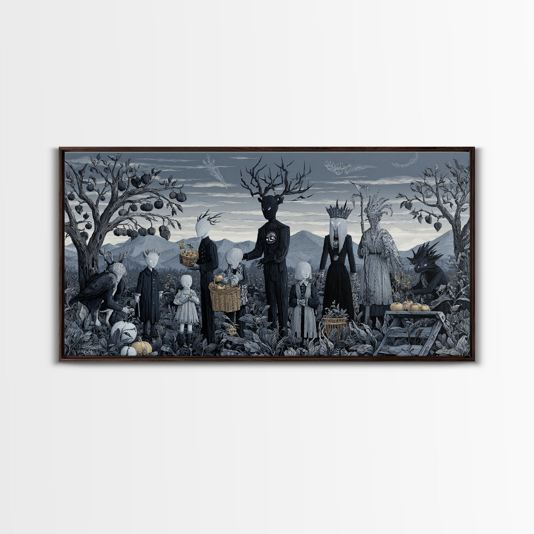The Children Of The Star Orchard, Symbolist Dream Art, Wide Panoramic Art, Macabre Wall Art, Canvas Print, Halloween Wall Art