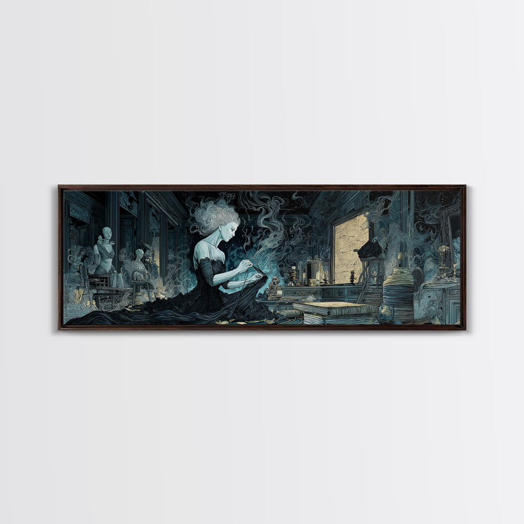 The Seamstress Of Living Nebulae, Expressionist Nightmare Art, Extra Wide Wall Art, Eldritch Wall Decor, Framed Canvas Print