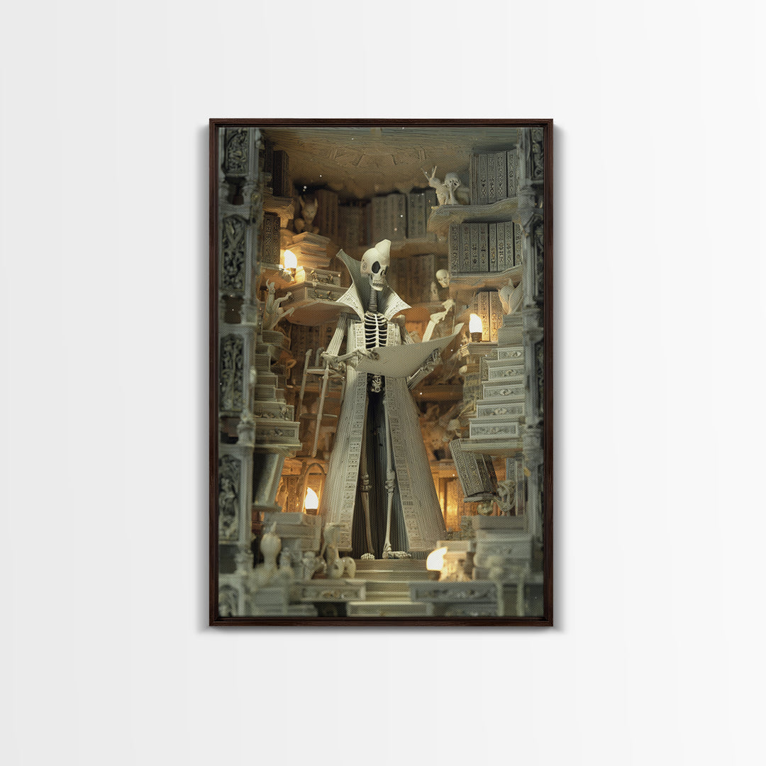 The Archivist Of Dreaming Bones, Stained Glass Gothic Art, Vertical Wall Art, Lovecraftian Horror Art, Framed Canvas Print