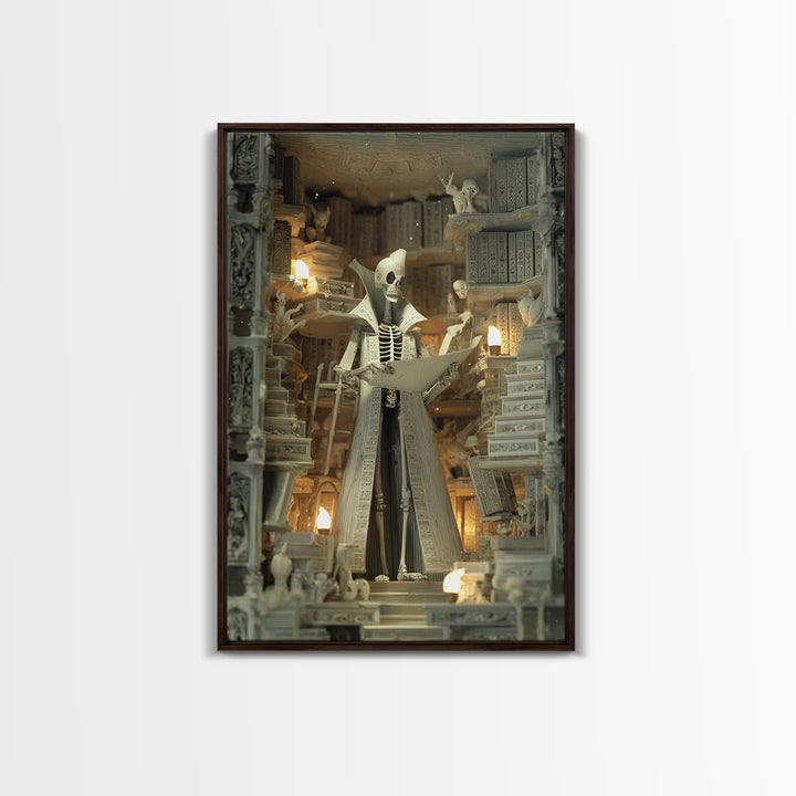 The Archivist Of Dreaming Bones, Stained Glass Gothic Art, Vertical Wall Art, Lovecraftian Horror Art, Framed Canvas Print