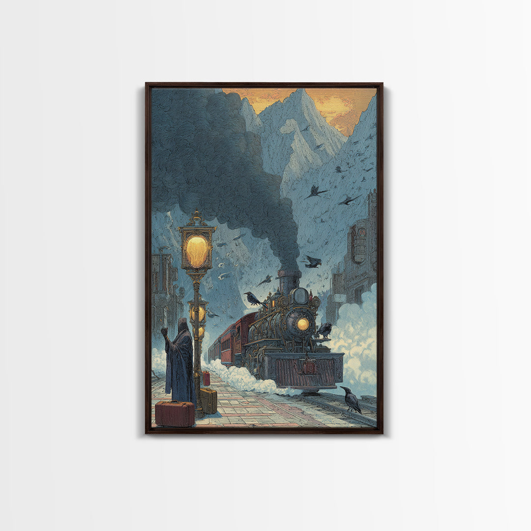 The Phantom Train To Kadath, Ornate Symbolist Art, Vertical Wall Art, Cosmic Horror Art, Canvas Print, Halloween Wall Art