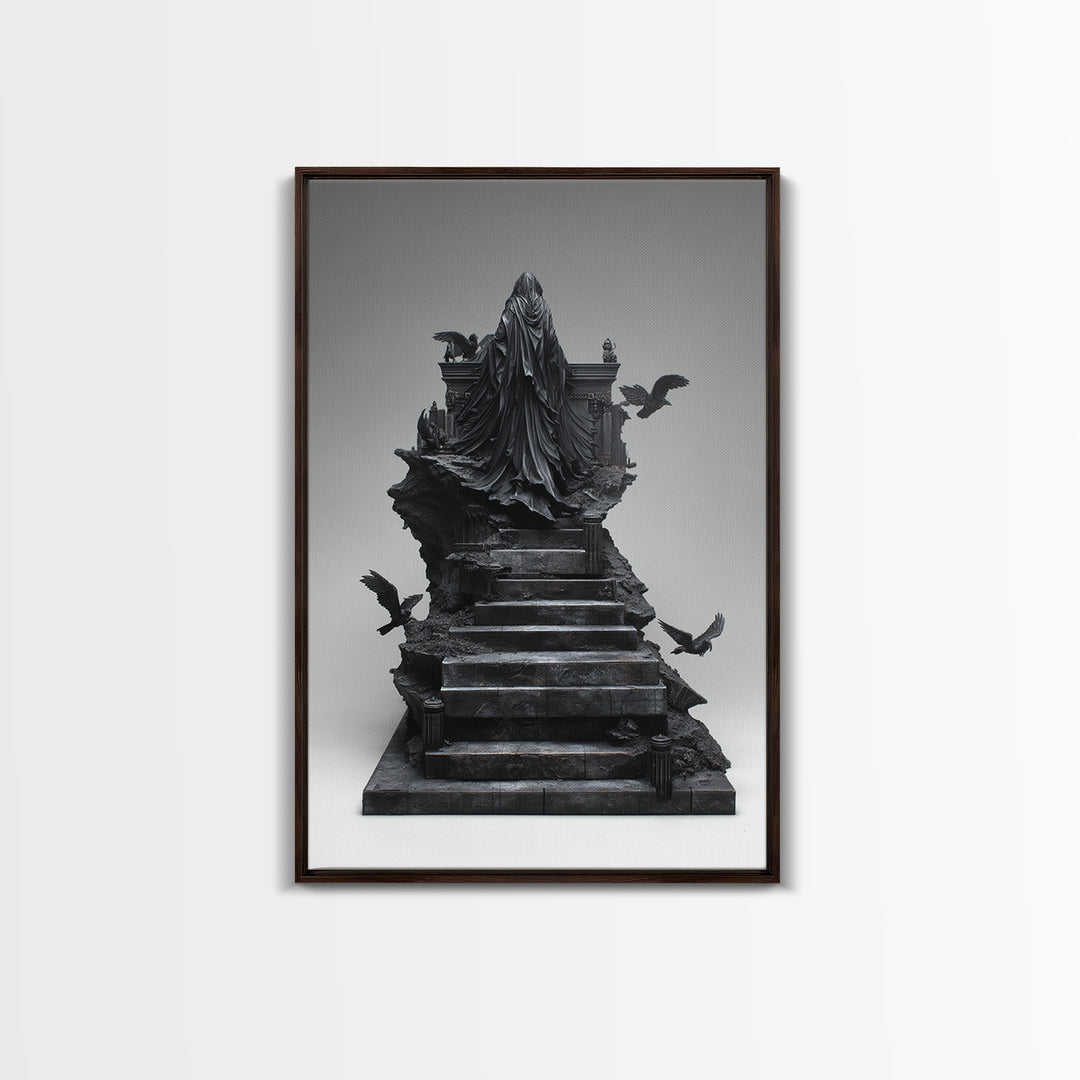 The Raven Sermon Of Leng, Biomechanical Horror Art, Vertical Wall Art, Dark Halloween Decor, Framed Canvas Print, Halloween Wall Art