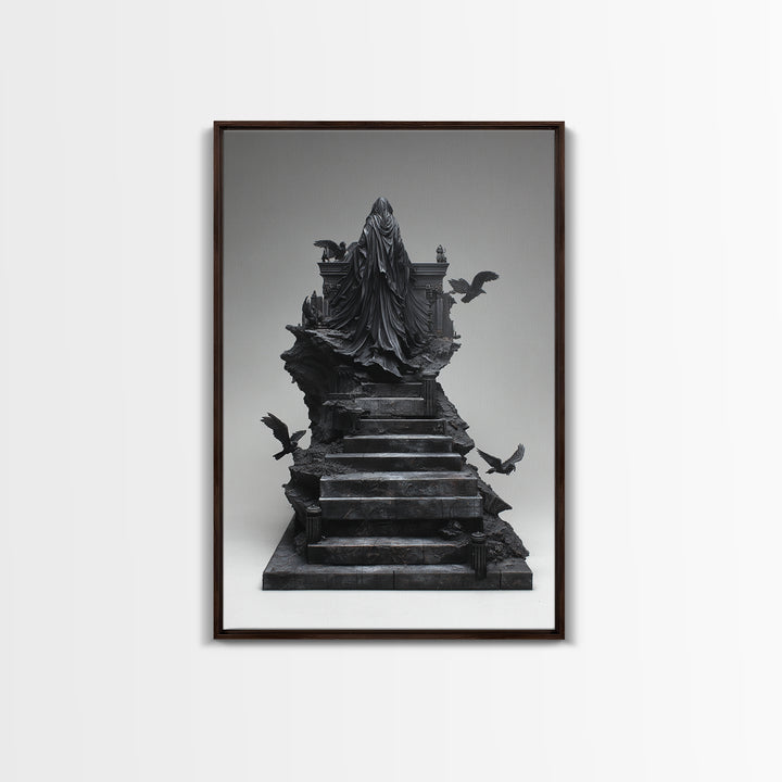 The Raven Sermon Of Leng, Biomechanical Horror Art, Vertical Wall Art, Dark Halloween Decor, Framed Canvas Print, Halloween Wall Art