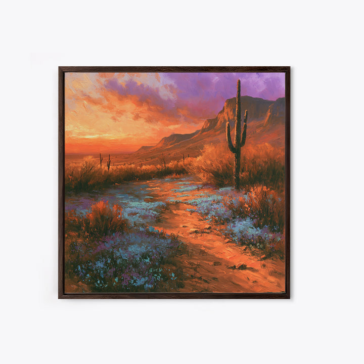 Desert Wildflowers After Spring Rain Framed Canvas Print, Desert Art, Nature Wall Art, Southwestern Decor, Fine Art, Desert, DES-1x1-100