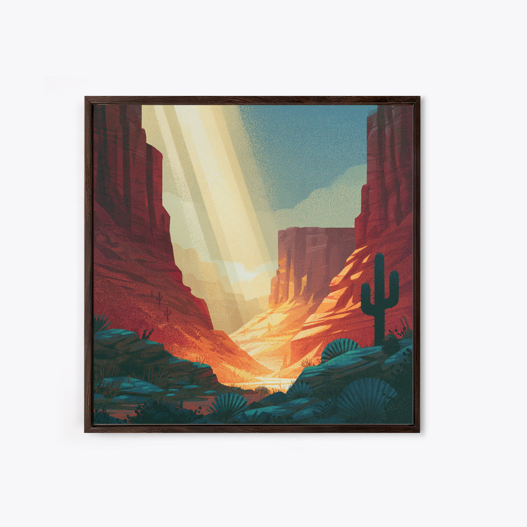 Sandstone Canyon with Dramatic Light Beam Framed Canvas Print, Desert Art, Abstract Wall Art, Southwestern Decor, DES-1x1-16