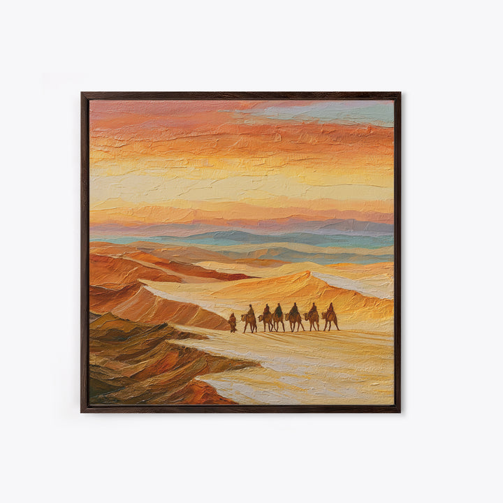 Camel Caravan Crossing Golden Dunes Canvas Print, Desert Art, Western Decor, Southwestern Decor, Fine Art, Desert, Modern Decor, DES-1x1-31
