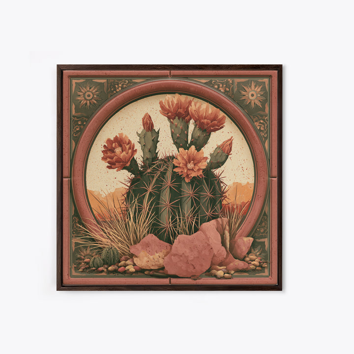 Cactus Botanical Plate Framed Canvas Print, Desert Art, Gallery Decor, Southwestern Decor, Fine Art, Desert, Home Decor, DES-1x1-32