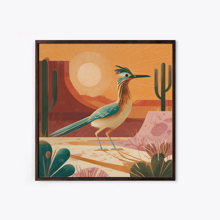Roadrunner Bird in a Dry Wash Framed Canvas Print, Desert Art, Statement Artwork, Southwestern Decor, Fine Art, Desert, DES-1x1-38