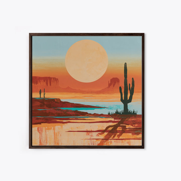 Minimal Beige Sun Framed Canvas Print, Desert Art, Gallery Decor, Southwestern Decor, Oil Painting, Desert, Home Decor, DES-1x1-46
