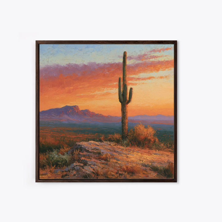 Saguaro Cactus under Orange Sunset Sky Canvas Print, Desert Art, Wall Decor, Southwestern Decor, Desert, Living Room Decor, DES-1x1-49