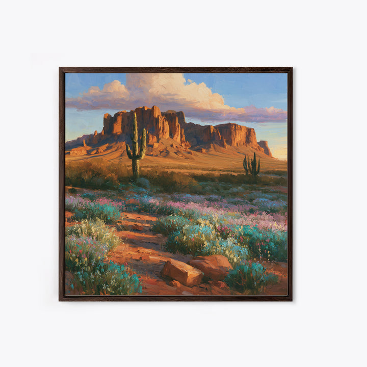 Desert Wildflowers After Spring Rain Framed Canvas Print, Desert Art, Modern Wall Art, Southwestern Decor, Watercolor Art, DES-1x1-52