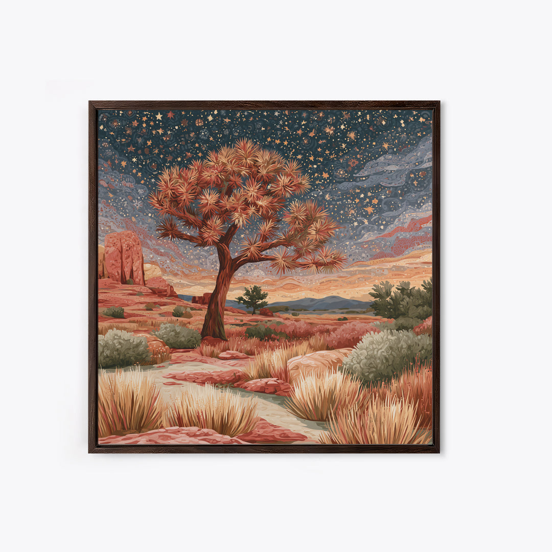 Joshua Tree under Star Filled Night Canvas Print, Desert Art, Modern Decor, Southwestern Decor, Fine Art, Desert, Room Decor, DES-1x1-54