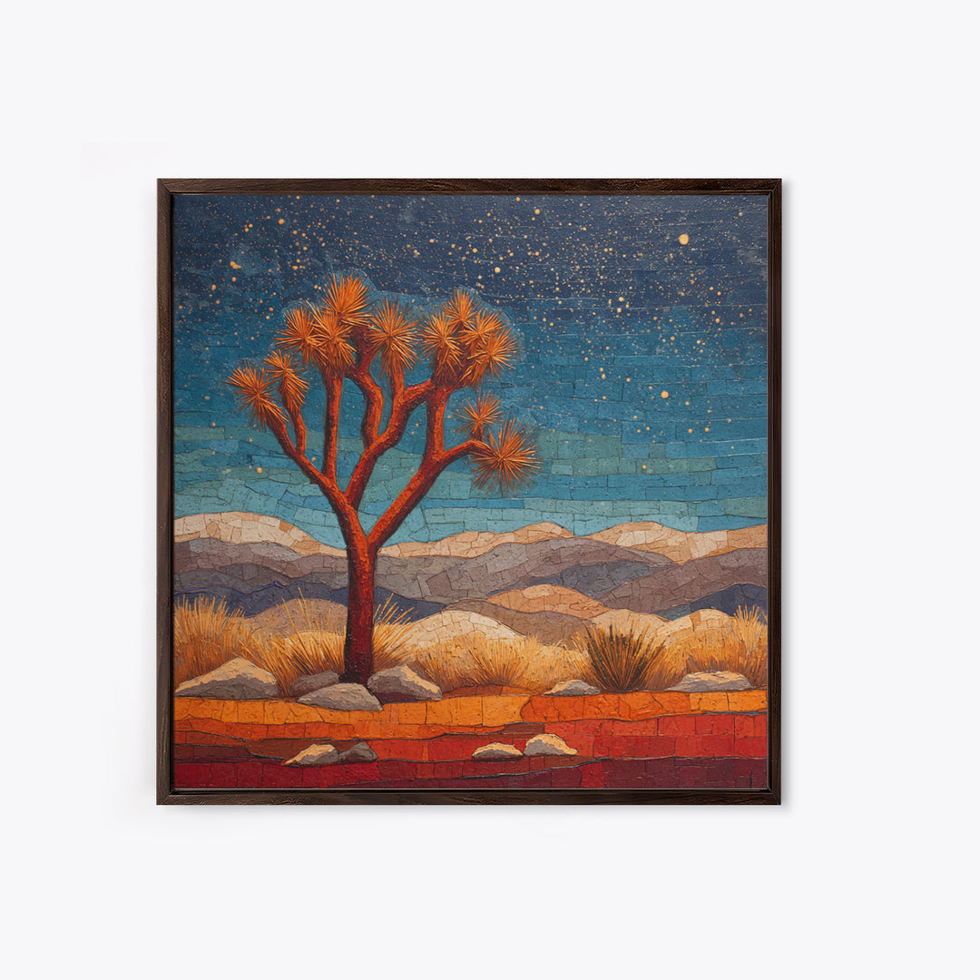 Joshua Tree under Star Filled Night Framed Canvas Print, Desert Art, Botanical Art, Southwestern Decor, Fine Art, Desert, DES-1x1-6