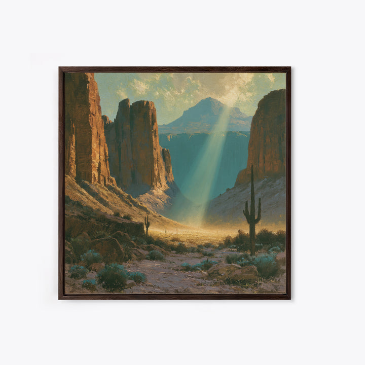 Sandstone Canyon with Dramatic Light Beam Framed Canvas Print, Desert Art, Boho Decor, Southwestern Decor, Fine Art, Desert, DES-1x1-64