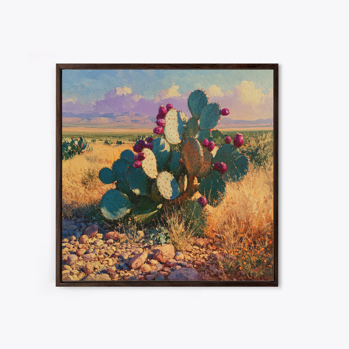 Prickly Pear Cactus Framed Canvas Print, Desert Art, Statement Artwork, Southwestern Decor, Fine Art, Desert, DES-1x1-67