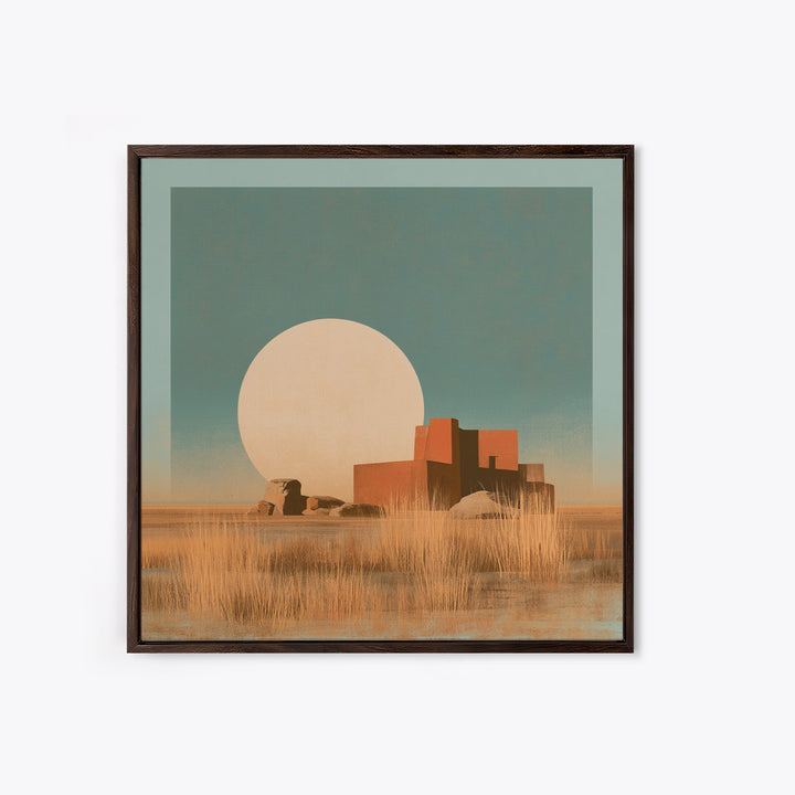 Minimal Beige Sun Framed Canvas Print, Desert Art, Gallery Decor, Southwestern Decor, Oil Painting, Desert, Home Decor, DES-1x1-70