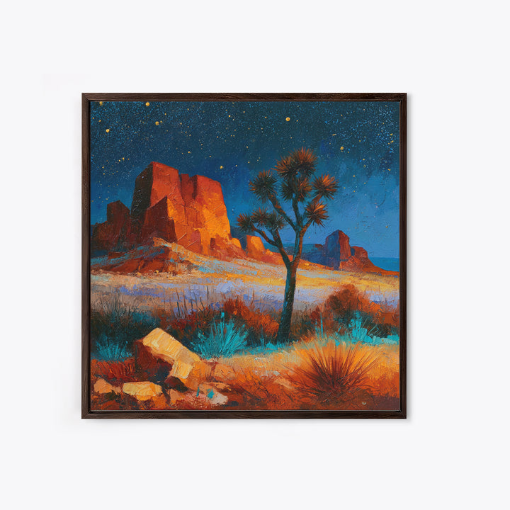 Joshua Tree under Star Filled Night Framed Canvas Print, Desert Art, Southwestern Decor, Watercolor Art, Desert, DES-1x1-78