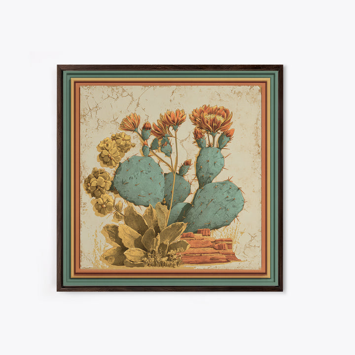 Cactus Botanical Plate Framed Canvas Print, Desert Art, Southwestern Decor, Oil Painting, Desert, Bedroom Wall Art, DES-1x1-8