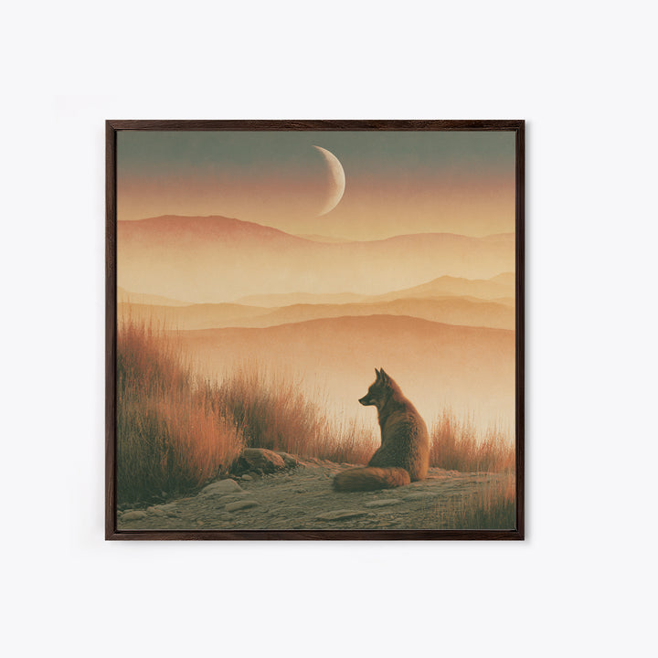 Desert Fox Beneath a Crescent Moon Canvas Print, Desert Art, Printable Wall Art, Southwestern Decor, Fine Art, Desert, DES-1x1-89