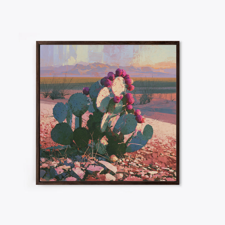 Prickly Pear Cactus Canvas Print, Desert Art, Minimalist Decor, Southwestern Decor, Fine Art, Desert, Boho, Original Art, DES-1x1-91