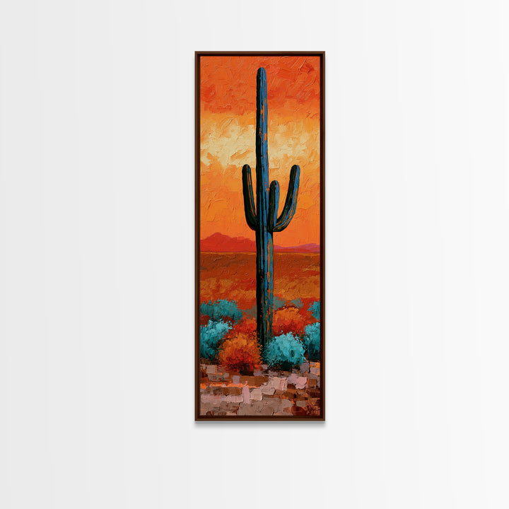 Saguaro Cactus under Orange Sunset Sky Canvas Print, Desert Art, Printable Wall Art, Southwestern Decor, Oil Painting, Desert, DES-1x3-13