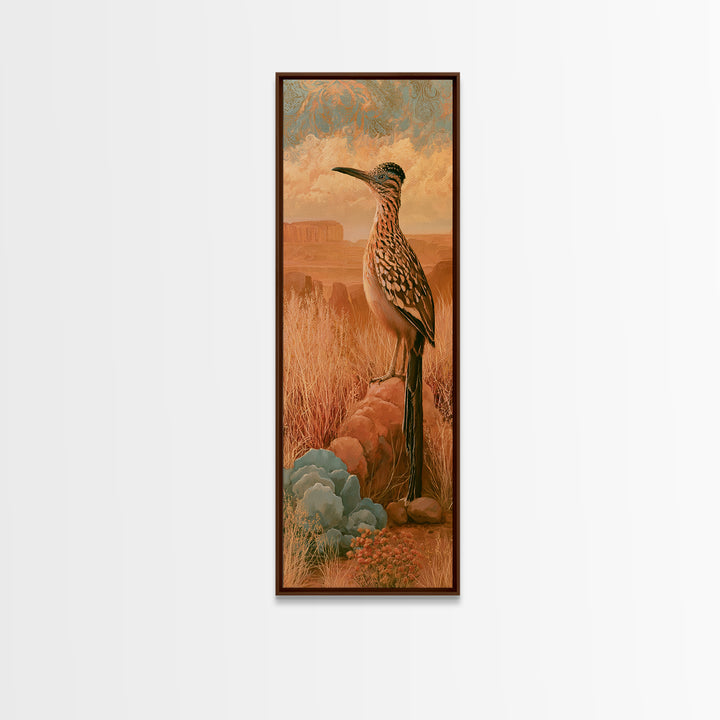 Roadrunner Bird in a Dry Wash Canvas Print, Desert Art, Modern Decor, Southwestern Decor, Fine Art, Desert, Room Decor, DES-1x3-2