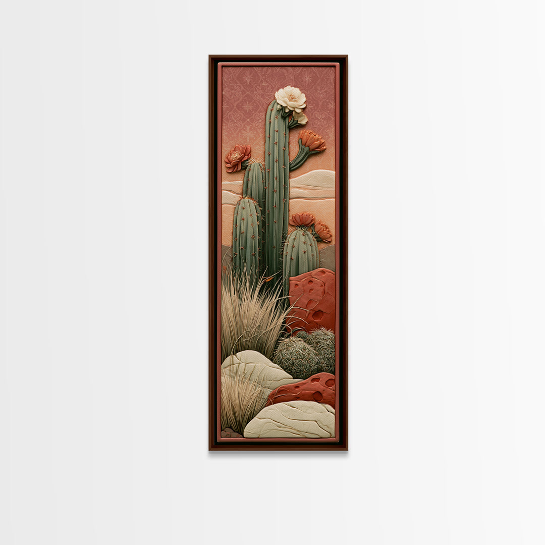 Cactus Botanical Plate Framed Canvas Print, Desert Art, Boho, Southwestern Decor, Fine Art, Desert, Mountain Wall Art, DES-1x3-20