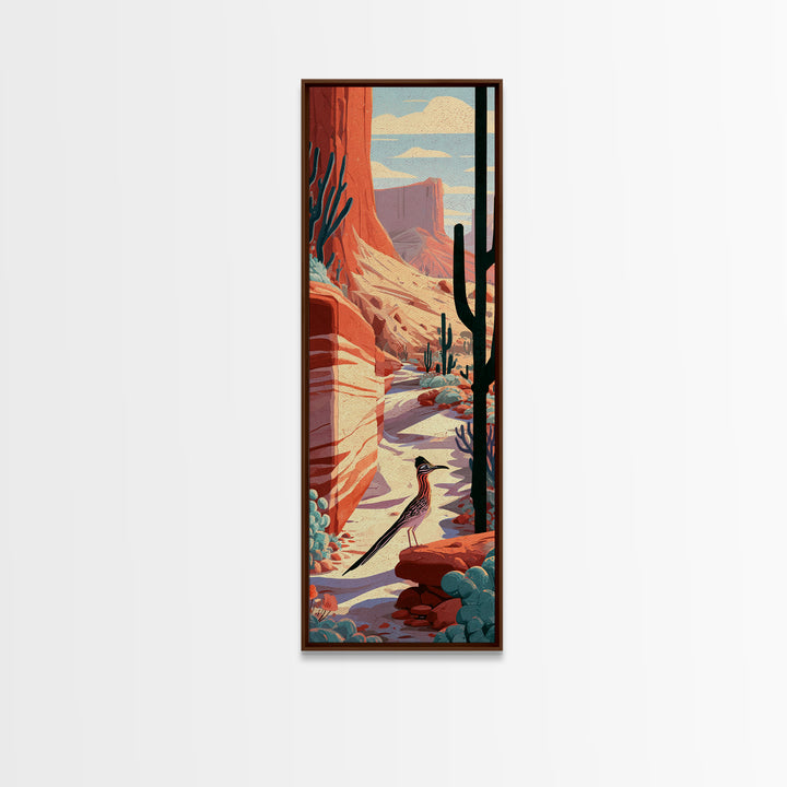 Roadrunner Bird in a Dry Wash Canvas Print, Desert Art, Modern Decor, Southwestern Decor, Fine Art, Desert, Room Decor, DES-1x3-26