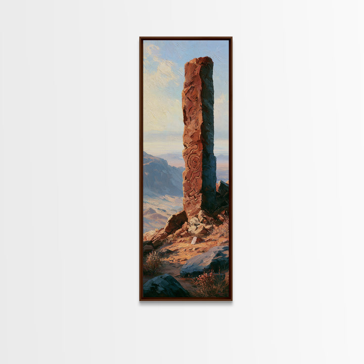 Ancient Desert Petroglyph Design Canvas Print, Desert Art, Landscape Wall Art, Southwestern Decor, Oil Painting, Desert, DES-1x3-33
