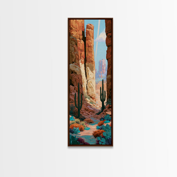 Sandstone Canyon with Dramatic Light Beam Framed Canvas Print, Desert Art, Southwestern Decor, Oil Painting, Desert, DES-1x3-4