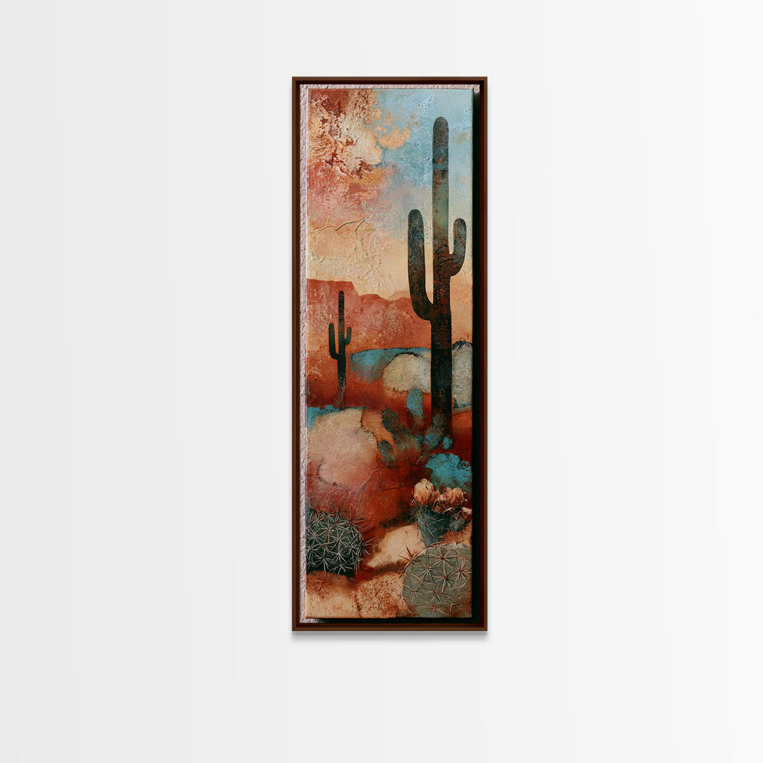 Cactus Botanical Plate Canvas Print, Desert Art, Boho Wall Art, Southwestern Decor, Oil Painting, Desert, Living Room Art, DES-1x3-44