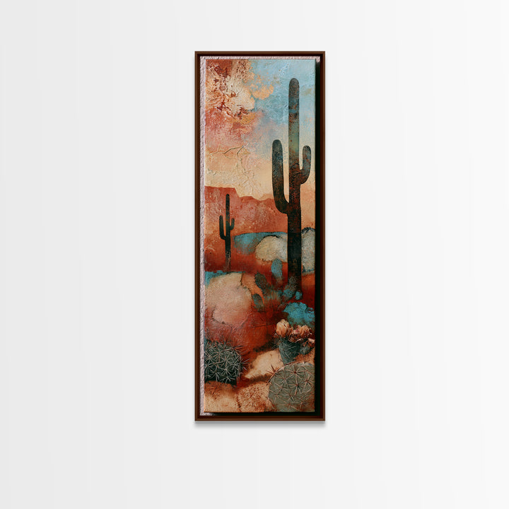 Cactus Botanical Plate Canvas Print, Desert Art, Boho Wall Art, Southwestern Decor, Oil Painting, Desert, Living Room Art, DES-1x3-44