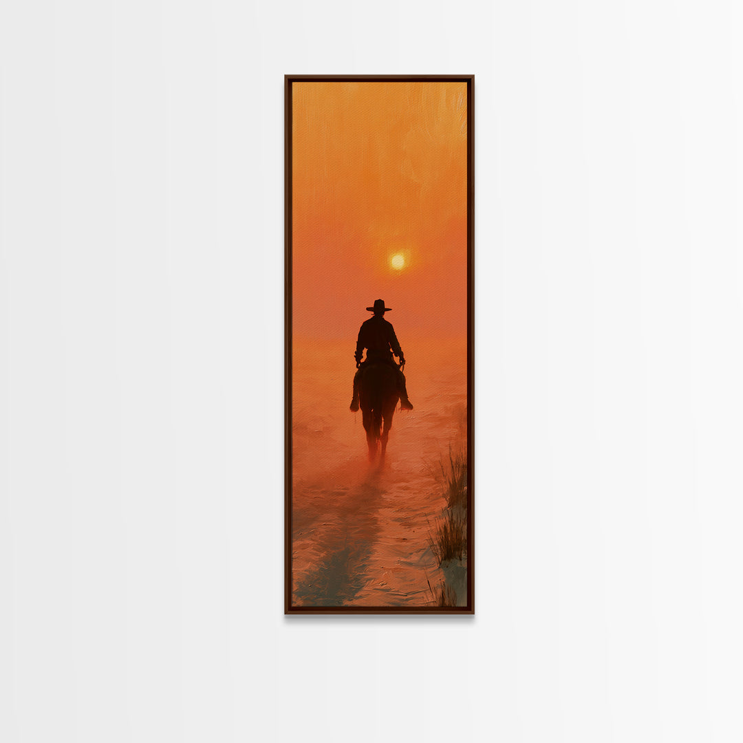 Dusty Horseback Rider at Sunset Canvas Print, Desert Art, Modern Decor, Southwestern Decor, Oil Painting, Desert, Room Decor, DES-1x3-59