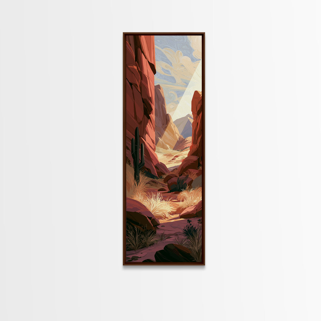 Sandstone Canyon with Dramatic Light Beam Framed Canvas Print, Desert Art, Nature Wall Art, Southwestern Decor, Desert, DES-1x3-76