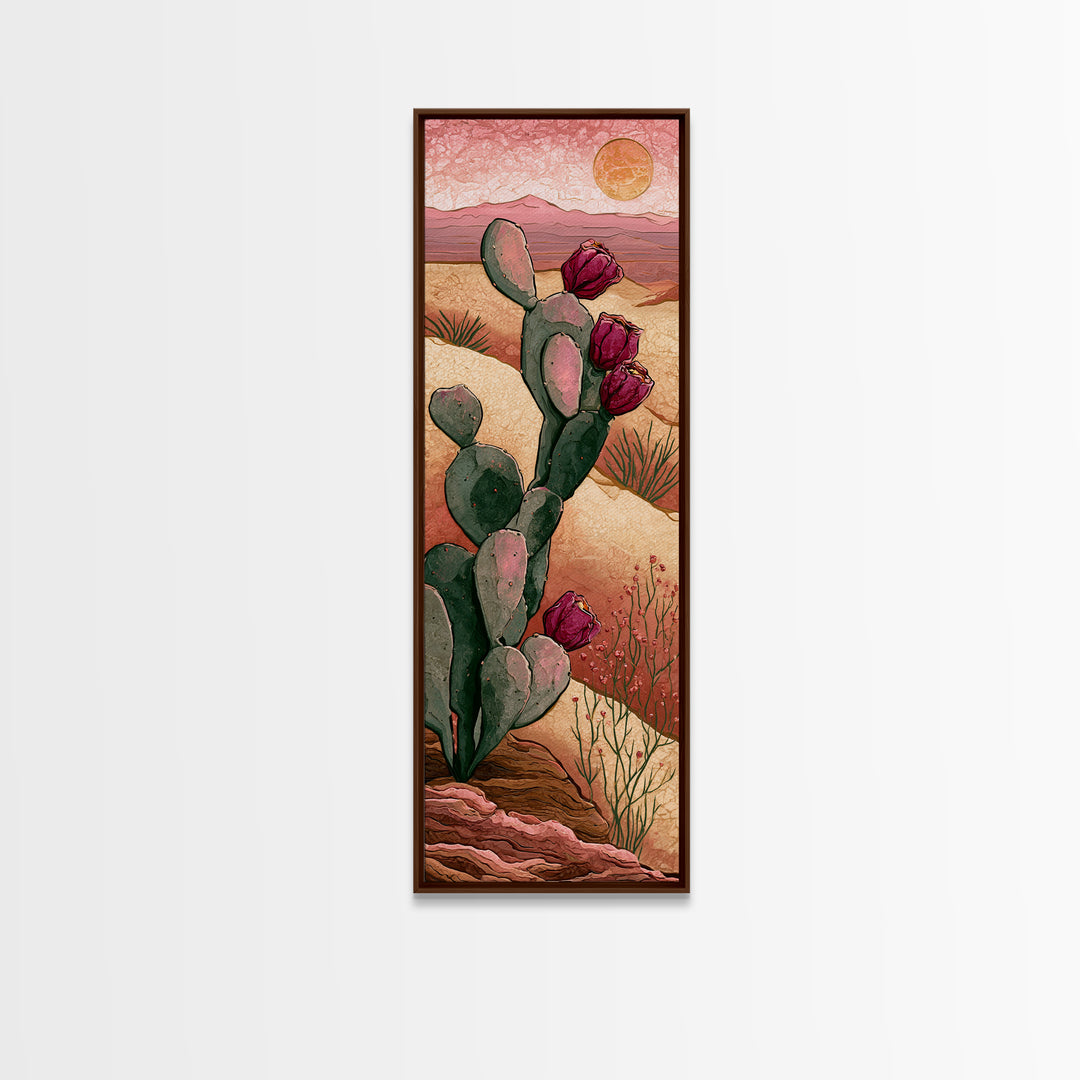 Prickly Pear Cactus Framed Canvas Print, Desert Art, Art Print, Southwestern Decor, Oil Painting, Desert, Original Painting, DES-1x3-79